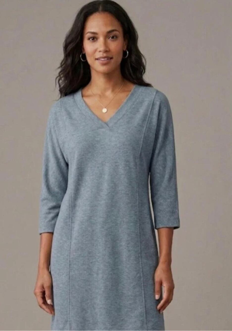 J. Jill Pure Jill Tranquility Fleece V-Neck Dress Tunic Gray 3/4 sleeves medium